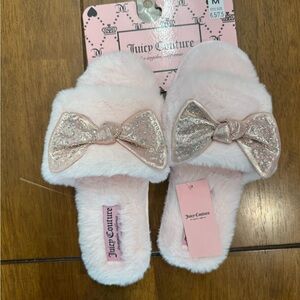 Juicy Couture Fluffy White Slippers with Bow